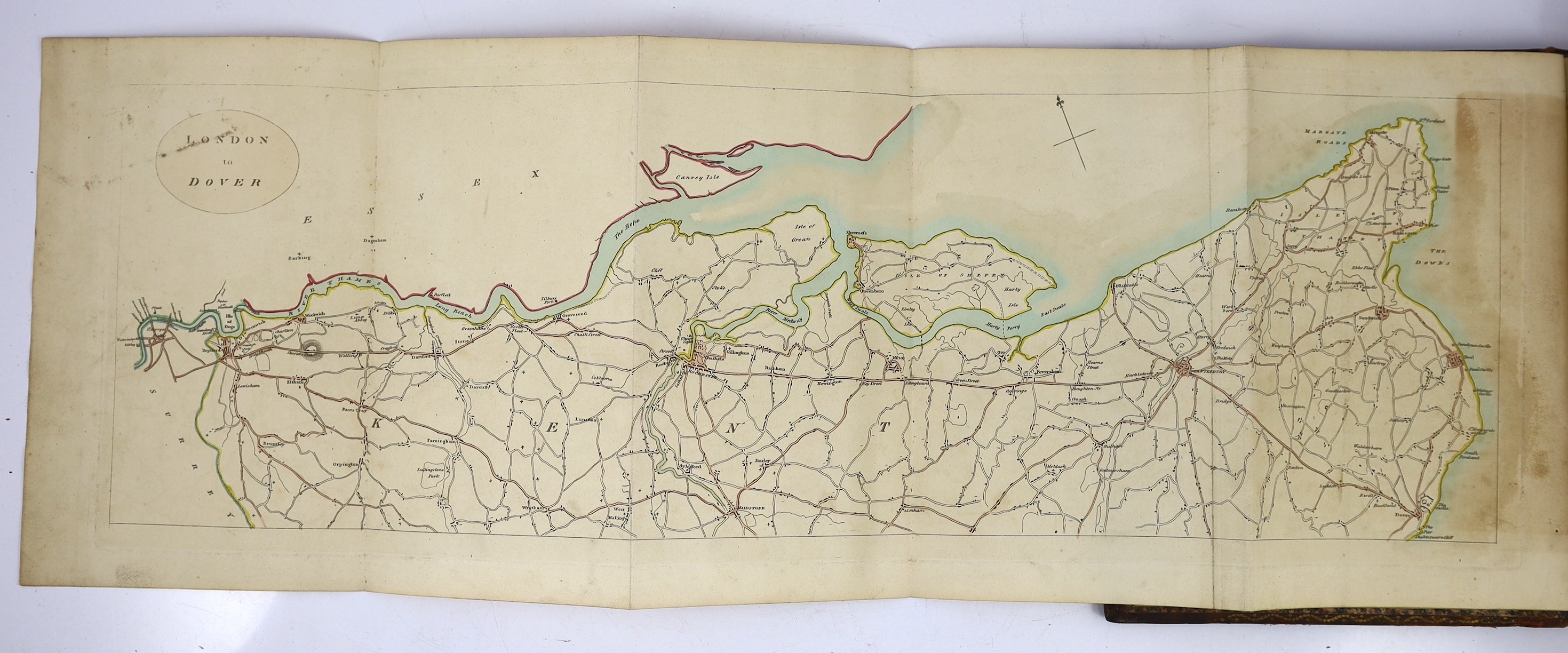 Pennant, Thomas - A Journey from London to the Isle of Wight. 2 vols (in one). 2 large hand-coloured and folded maps, 46 plates (1 d-page); contemp. gilt ruled mottled calf (ra-backed), marbled e/ps., roy.4to. 1801